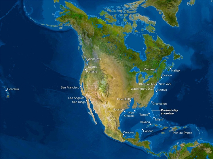 Карта мира после таяния всех льдов. Анализ от National Geographic 2