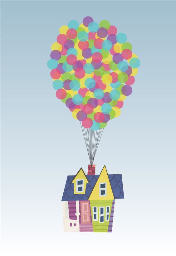 Очень красивые картинки Дом на шариках для срисовки, раскраски - подборка 2