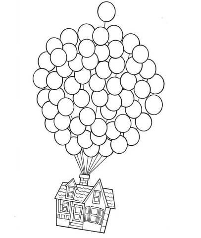 Очень красивые картинки Дом на шариках для срисовки, раскраски - подборка 4