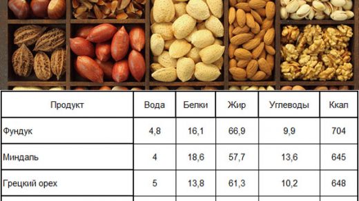 Калорийность продуктов - таблица на 100 грамм Орехи