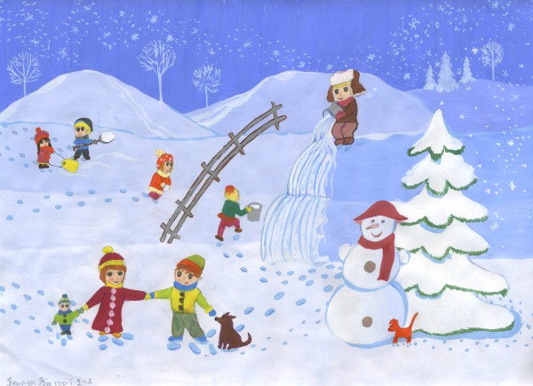 Красивые и прикольные рисунки на тему зимние забавы - скачать бесплатно 10
