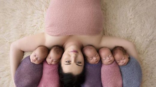 Обворожительная фотосессия мамы и ее новорожденных пятерняшек 1