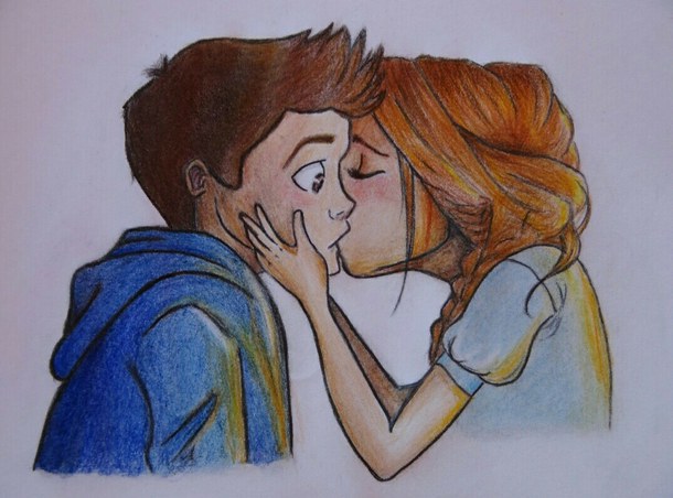 Красивые и милые рисунки карандашом для срисовки поцелуи 3