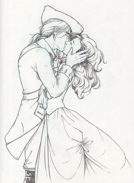 Красивые и милые рисунки карандашом для срисовки поцелуи 7