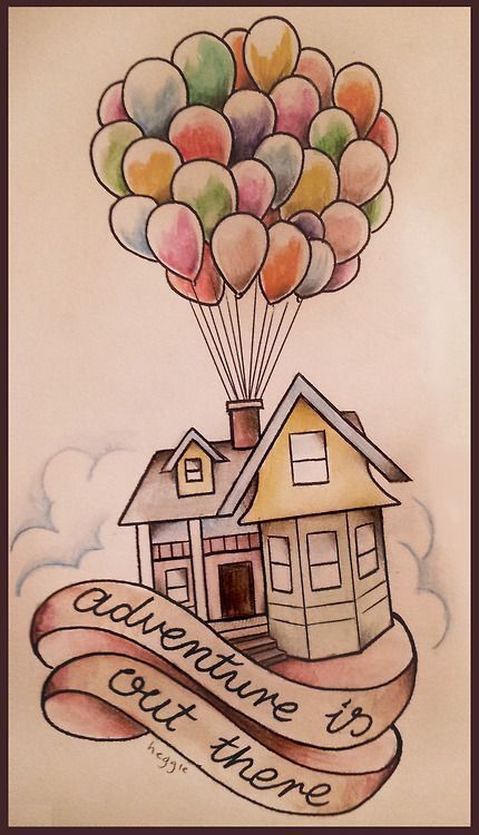 Очень красивые картинки Дом на шариках для срисовки, раскраски - подборка 10