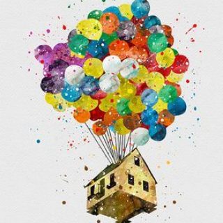 Очень красивые картинки Дом на шариках для срисовки, раскраски - подборка 11