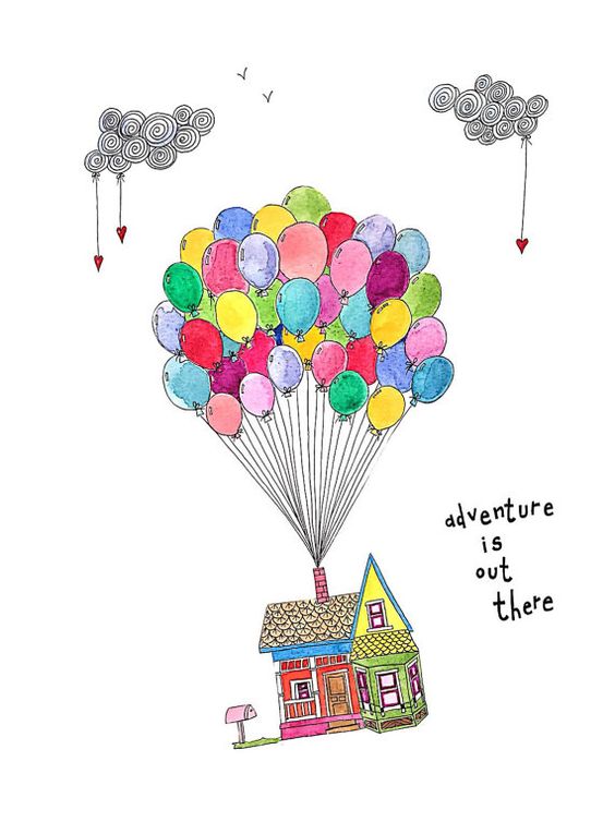 Очень красивые картинки Дом на шариках для срисовки, раскраски - подборка 12