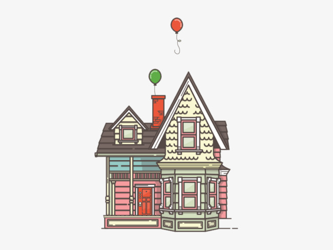 Очень красивые картинки Дом на шариках для срисовки, раскраски - подборка 7