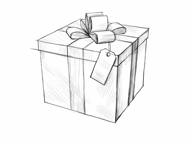 Рисунок подарка для срисовки с бантиком