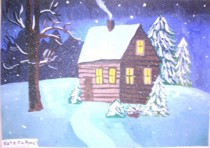 Рисунок на тему зимний вечер002