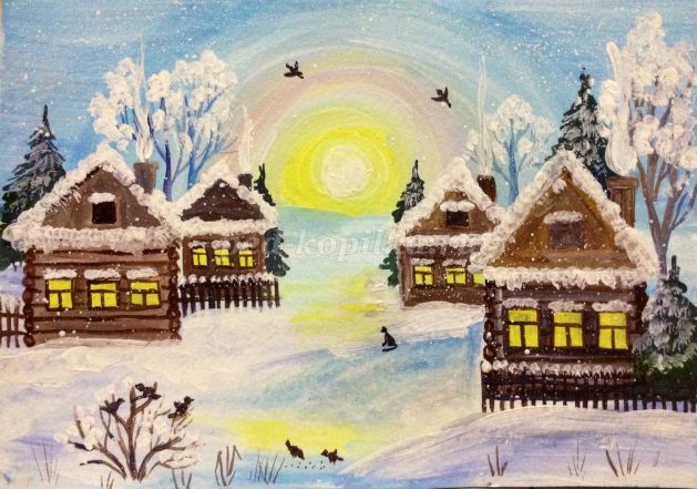 Рисунок на тему зимний вечер012