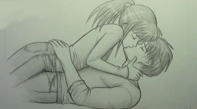 Картинки нарисованные карандашом парень и девушка обнимаются (2)