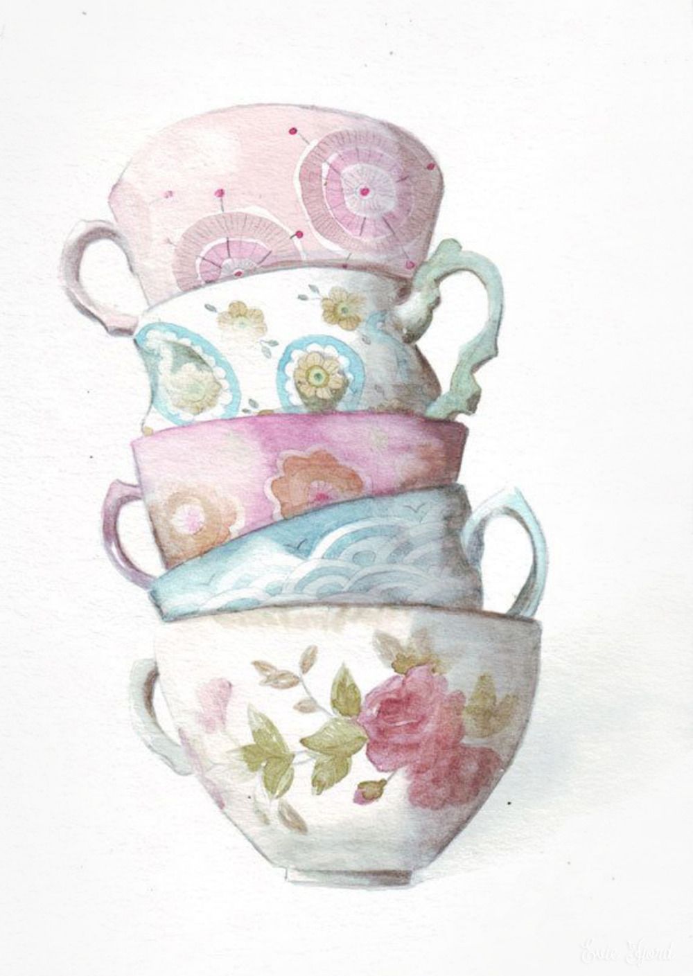 Чашка чая акварель картинки (7)
