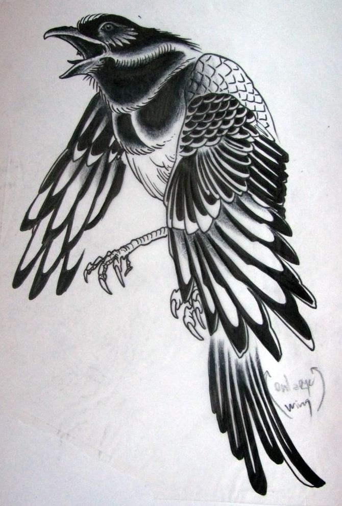 Ворона рисунок тату и эскизы017
