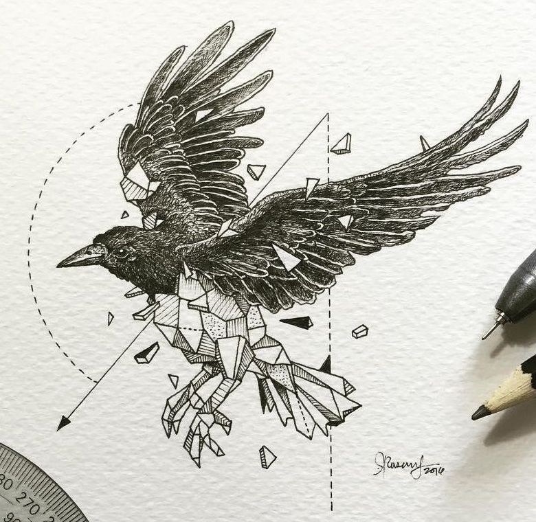 Ворона рисунок тату и эскизы018