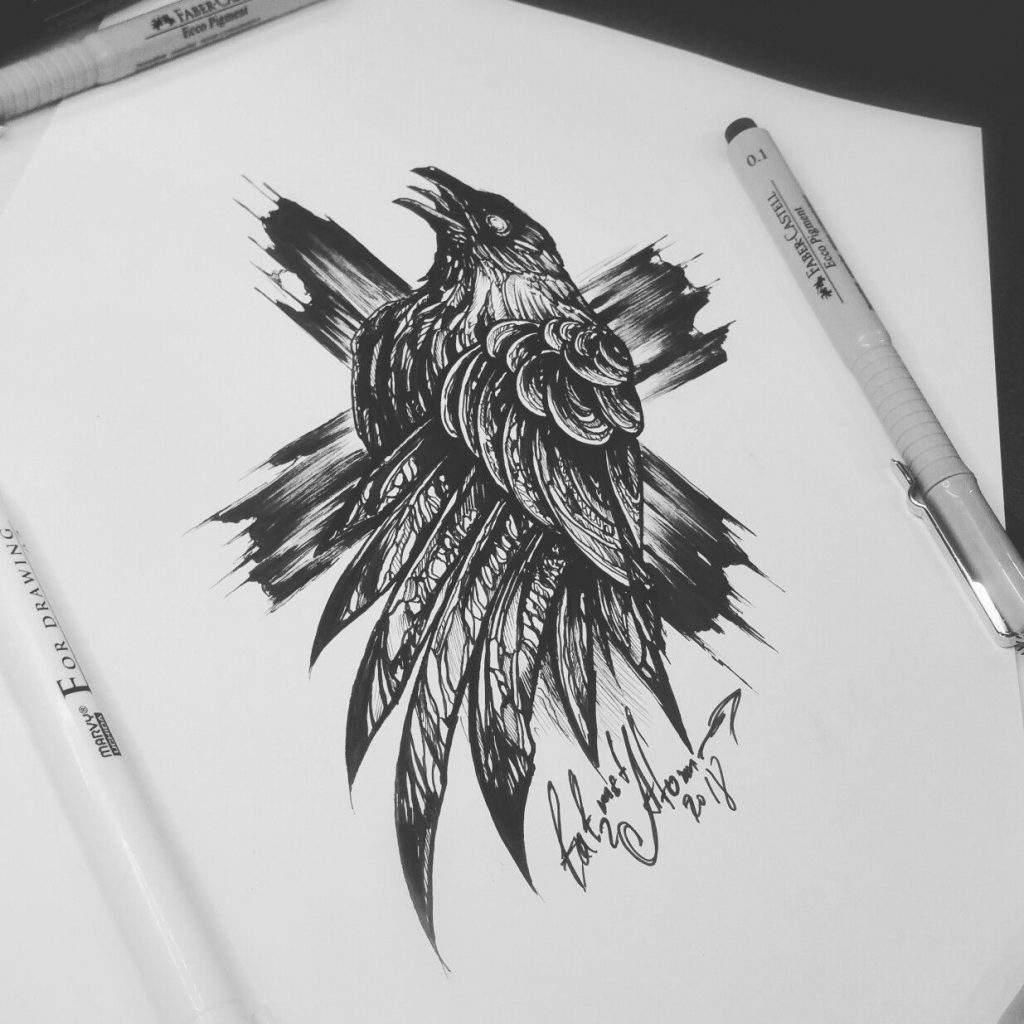 Ворона рисунок тату и эскизы019