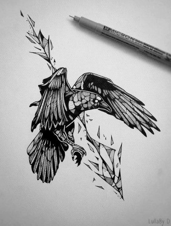 Ворона рисунок тату и эскизы023