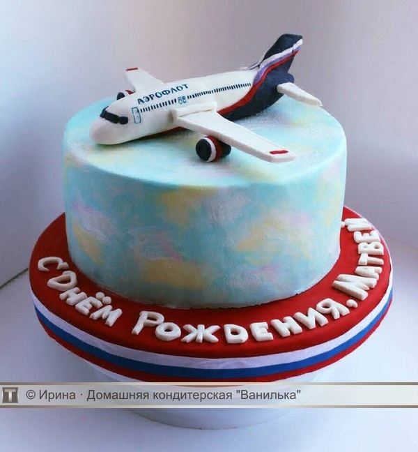 Красивый торт с рисунком самолета028