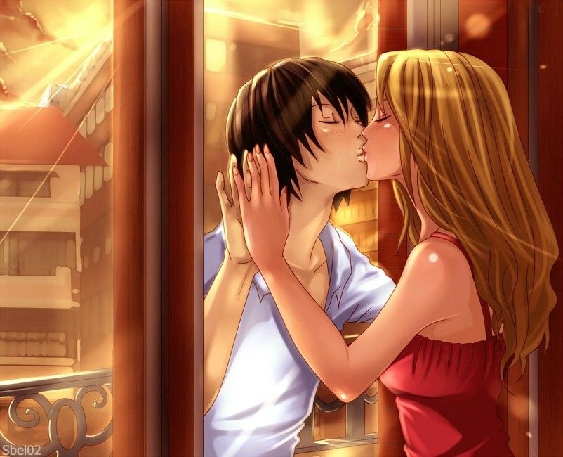 Милые картинки аниме неожиданный поцелуй013