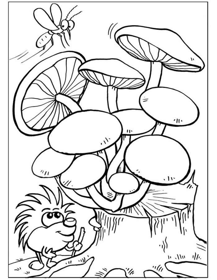Пенек с грибами раскраска для детей018