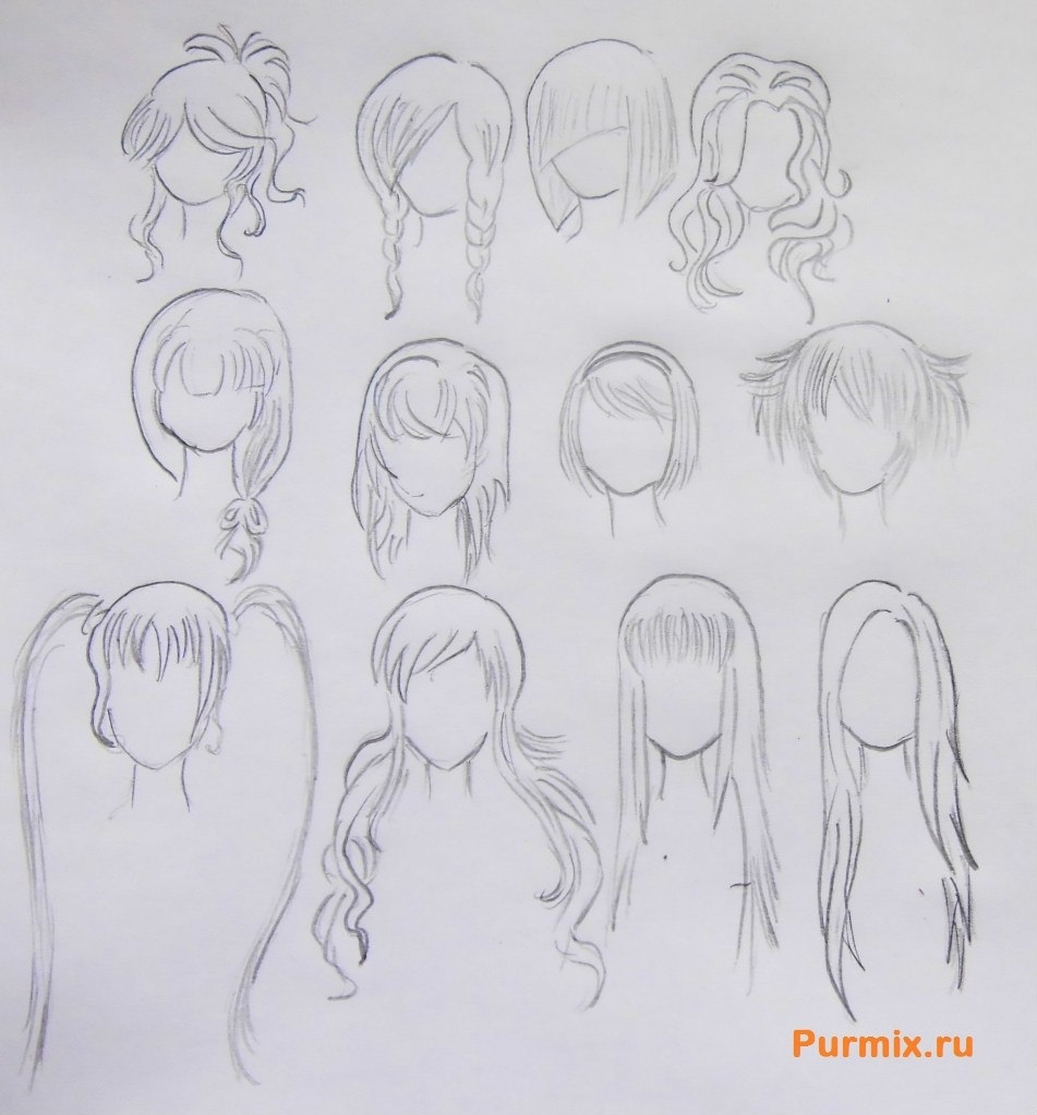Прически аниме рисуем карандашом022