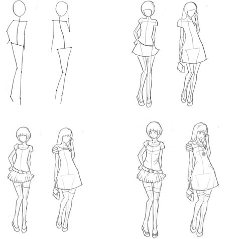 Рисунки девушек карандашом в полный рост в платьях (11)