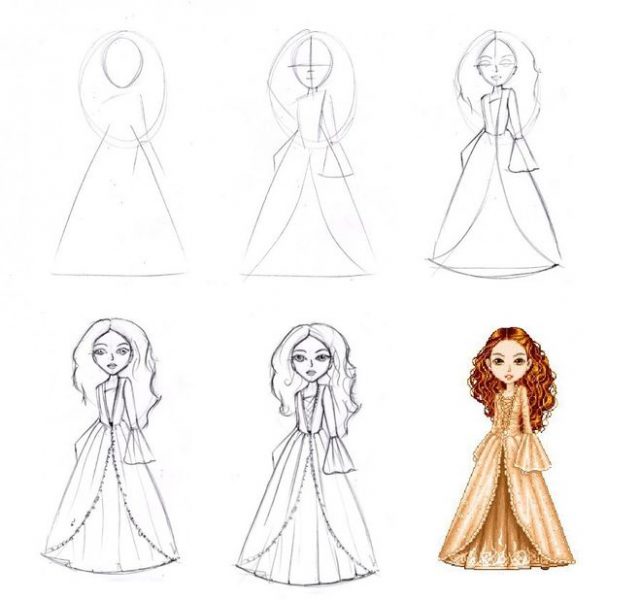 Рисунки девушек карандашом в полный рост в платьях (9)
