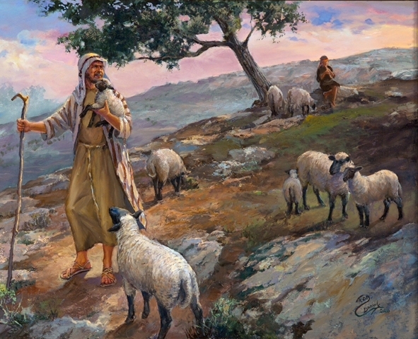 Пастух и овцы картина003