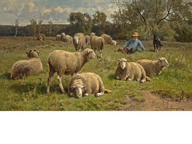 Пастух и овцы картина006
