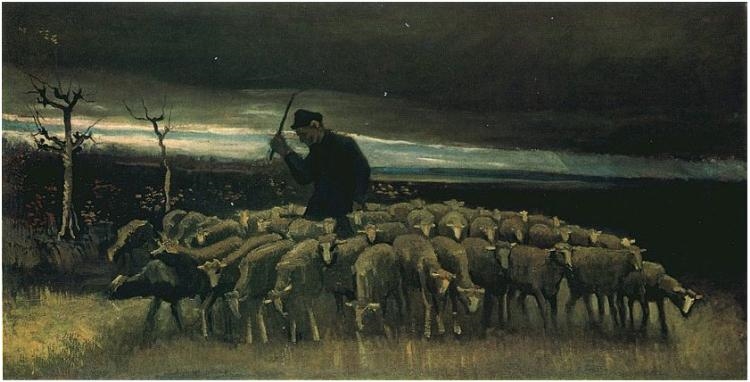 Пастух и овцы картина007