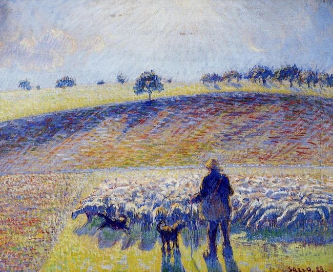 Пастух и овцы картина008
