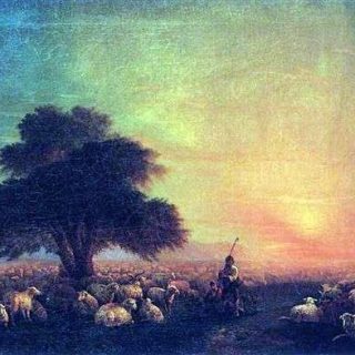 Пастух и овцы картина012