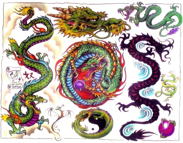 Эскиз дракон с цветами - подборка фото015