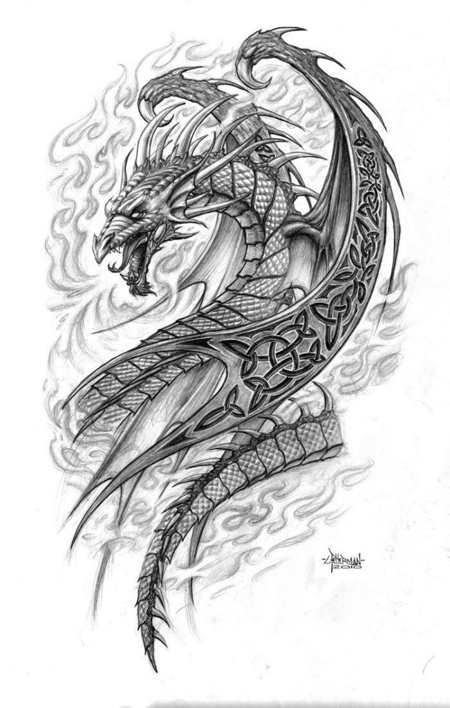 Эскиз дракон с цветами - подборка фото023