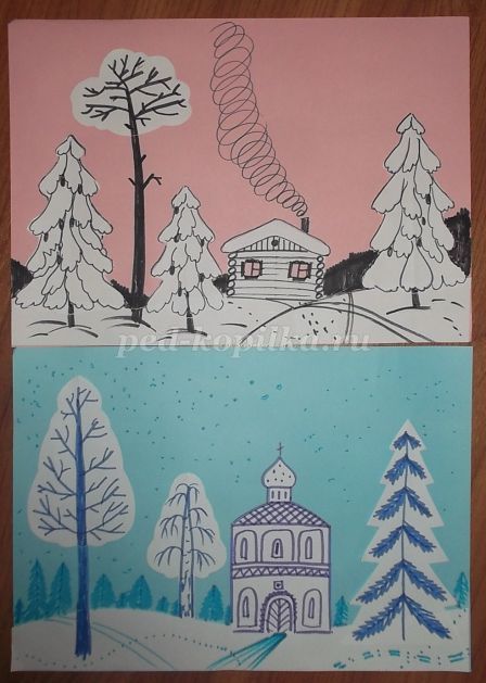 Рисунки зимы для детей 2 класса (8)