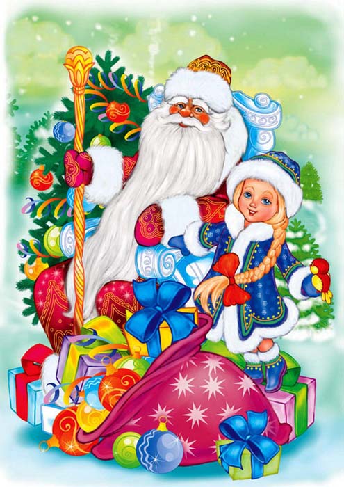 Дед Мороз и Снегурочка красивые рисунки (29)
