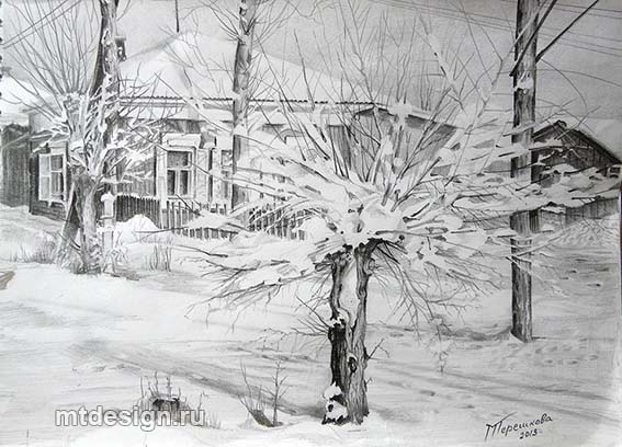 Красивые рисунки зимы для детей карандашом (19)