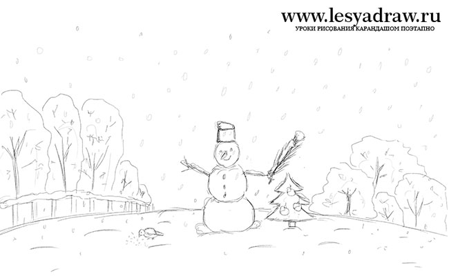 Красивые рисунки зимы для детей карандашом (24)