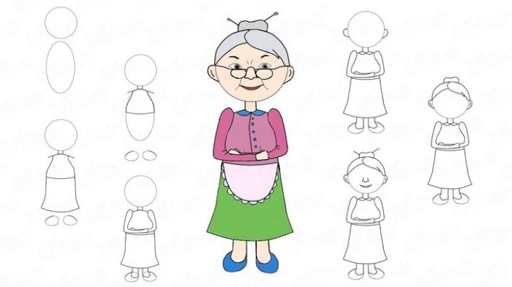 Бабушка и внучка рисунок карандашом