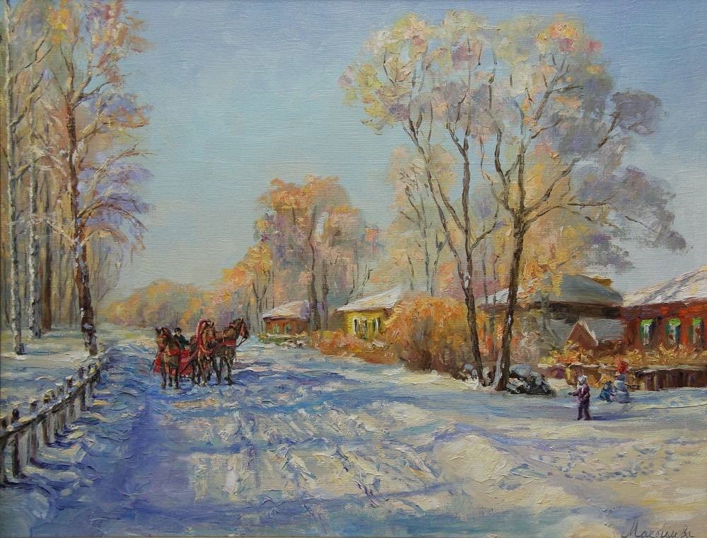 Зимнее утро картина художника