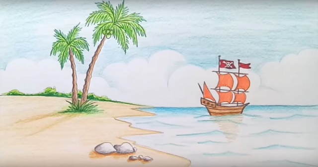Рисунок море и парусник (11)