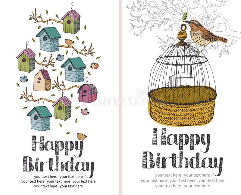 Открытка с днем ​​рождения птицы иллюстрация (14)