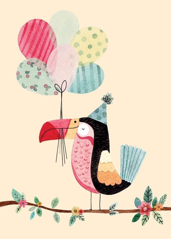 Открытка с днем ​​рождения птицы иллюстрация (6)