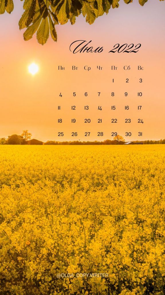 Красивый июль календарь 2022 год - интересные идеи в картинках (12)