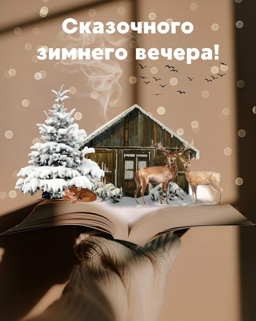 Расслабляющие и нежные открытки на вечер зимы с пожеланиями (8)