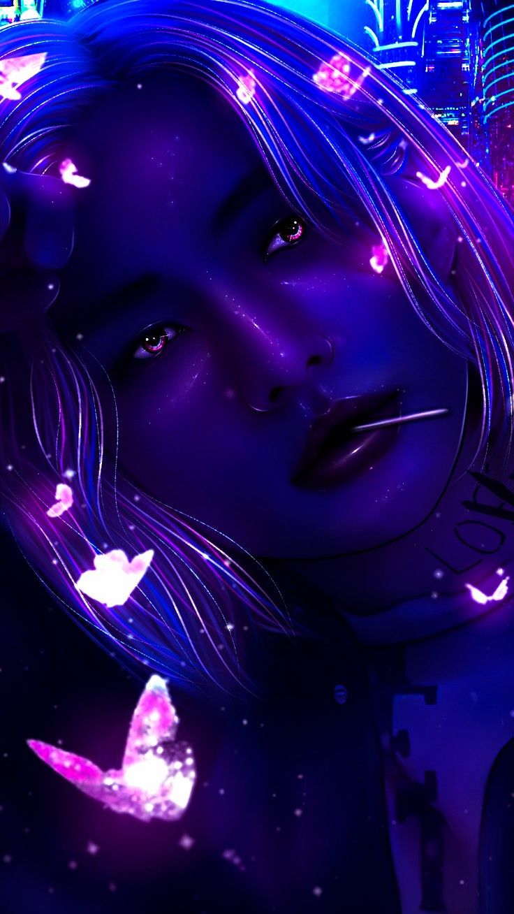Красивый рисунок девушки с фиолетовыми волосами (12)