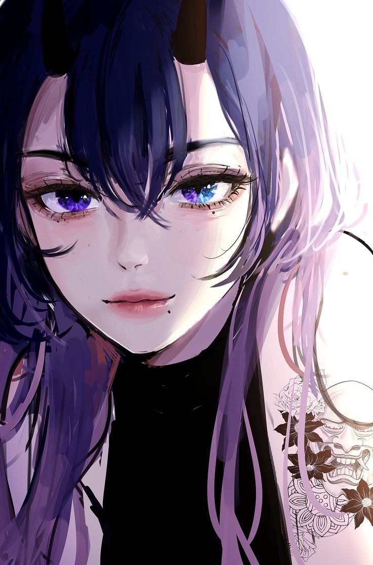 Красивый рисунок девушки с фиолетовыми волосами (14)