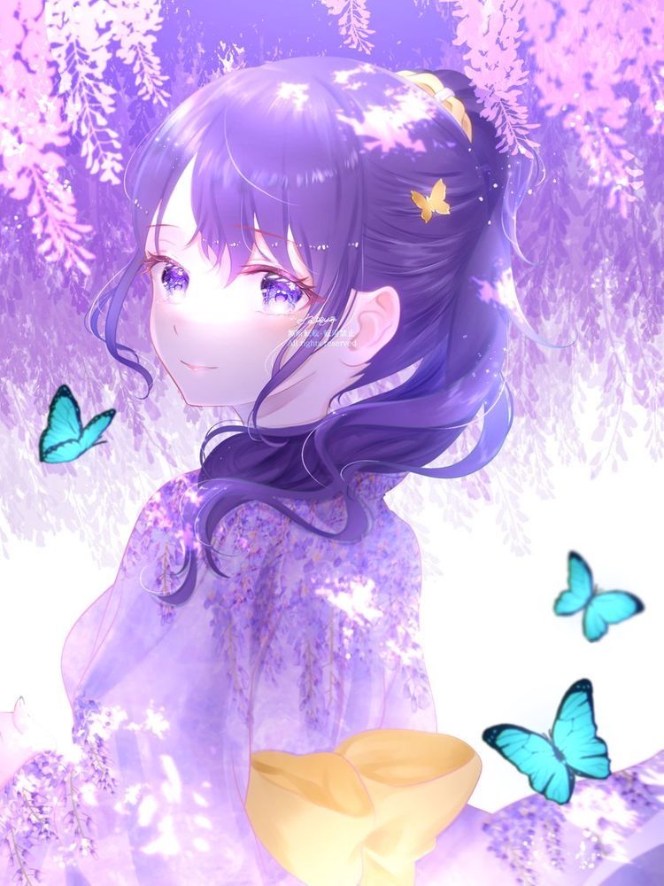 Красивый рисунок девушки с фиолетовыми волосами (15)