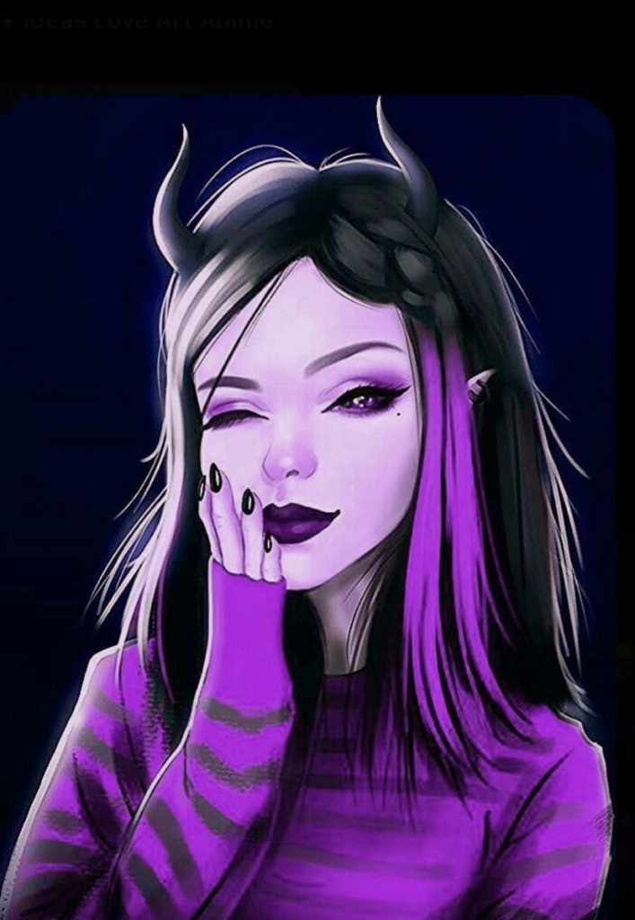 Красивый рисунок девушки с фиолетовыми волосами (17)