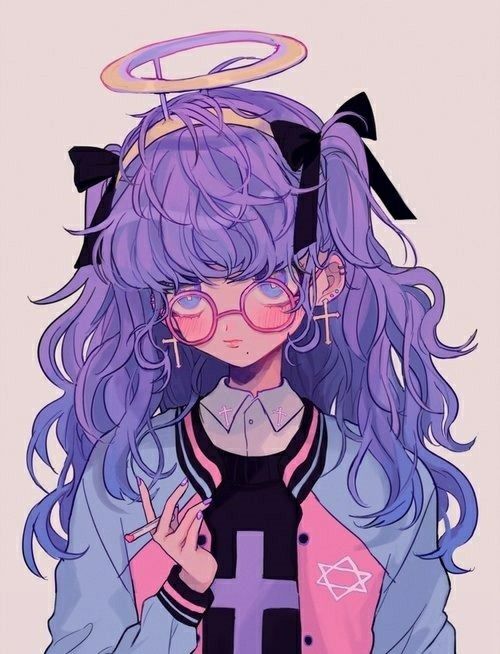 Красивый рисунок девушки с фиолетовыми волосами (28)